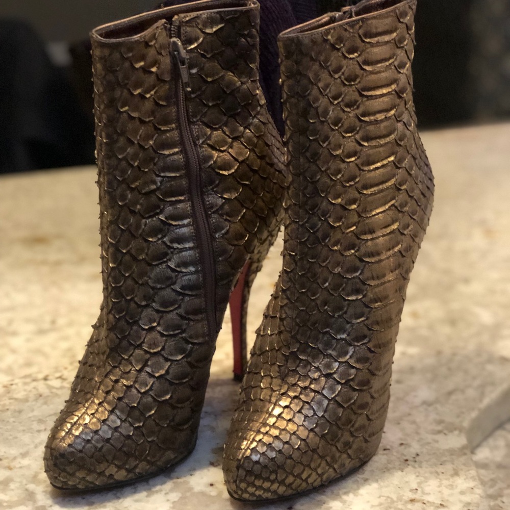 Christian Louboutin bronze python bootie size 39